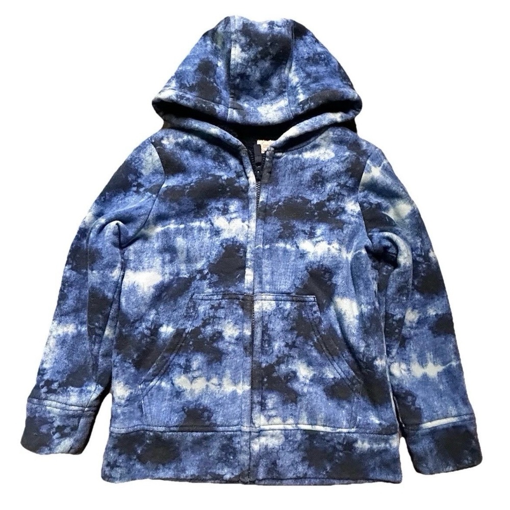 Boys Full Zip Hoodies Blue Tie Dye Sherpa Lined Blue Fleece Size Medium (8) - Picture 2 of 4